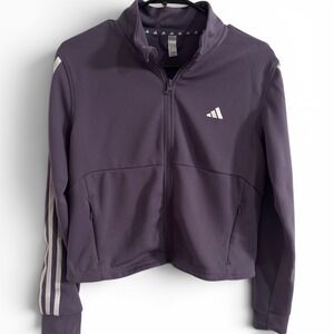 adidas Women's Cropped Full Zip Track Jacket Purple 3 Stripe Athletic Size Small